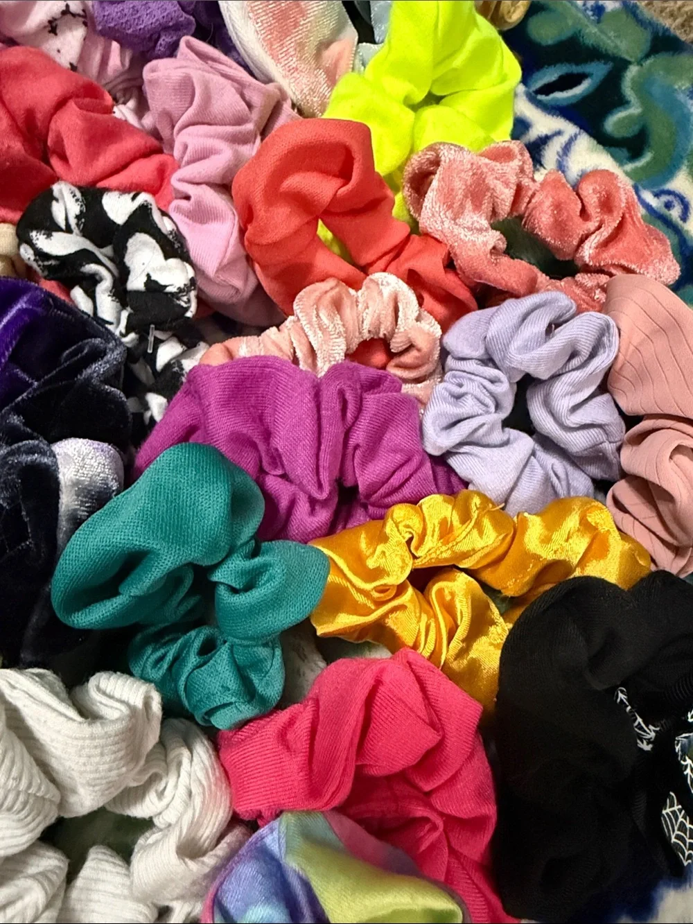 45 Assorted Girls' Colorful Hair Scrunchies Set - Multi-Color